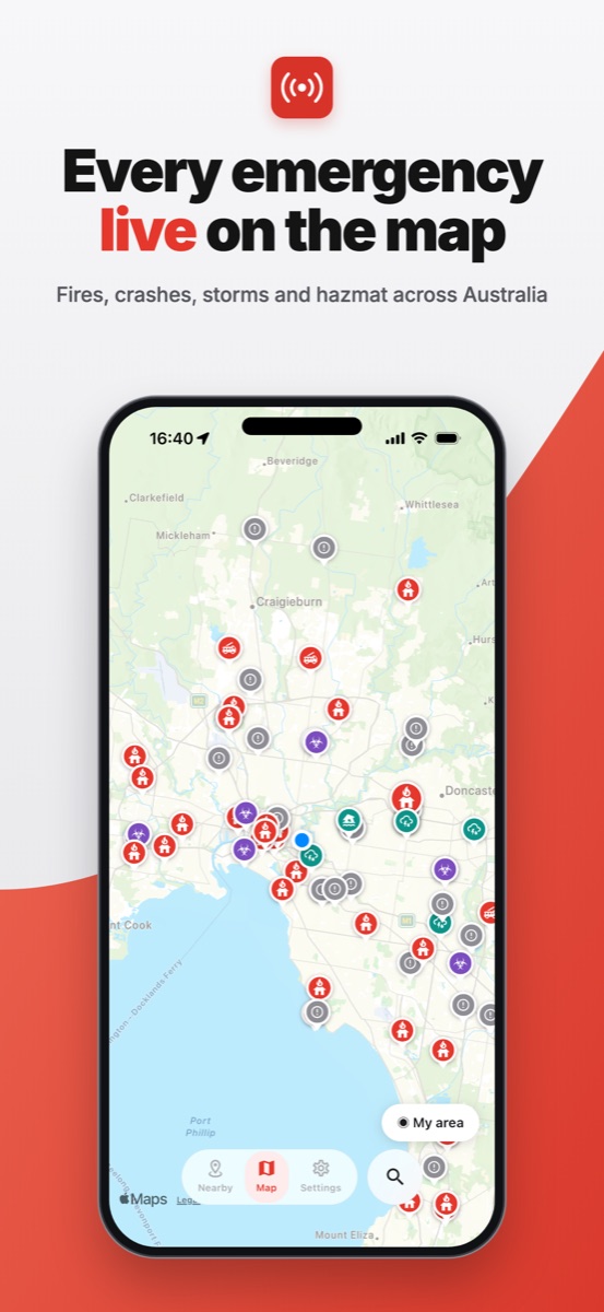 Live map with emergency incidents around Melbourne