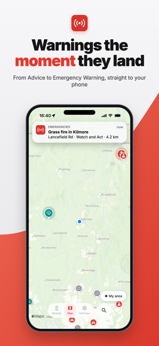 Push alert for a grass fire
